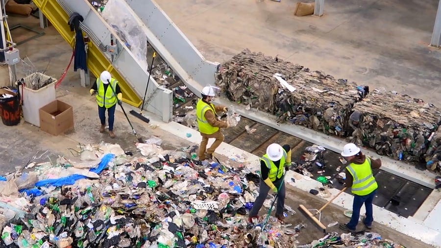 Plastics facility sorting plastic waste