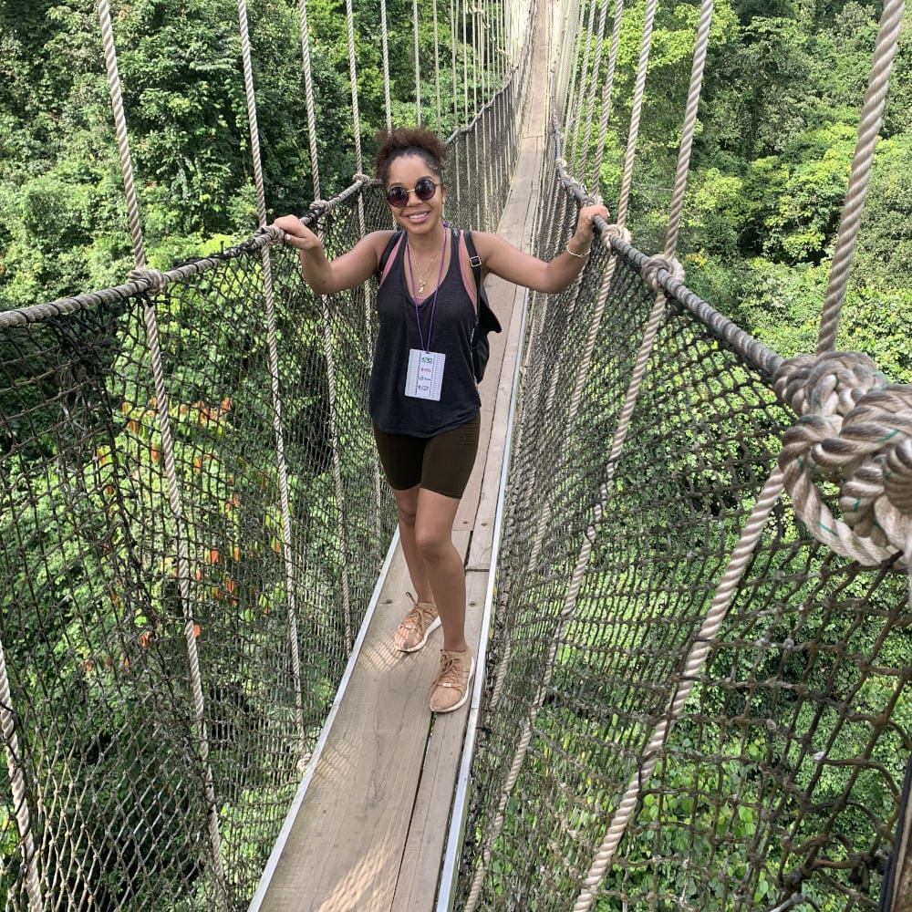 Dajah Massey on rope bridge