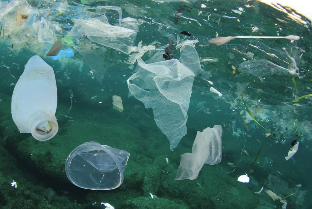 Plastic waste floating in the ocean