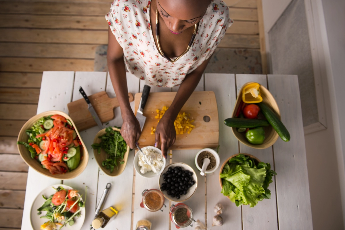 Chef cooking with fresh ingredients