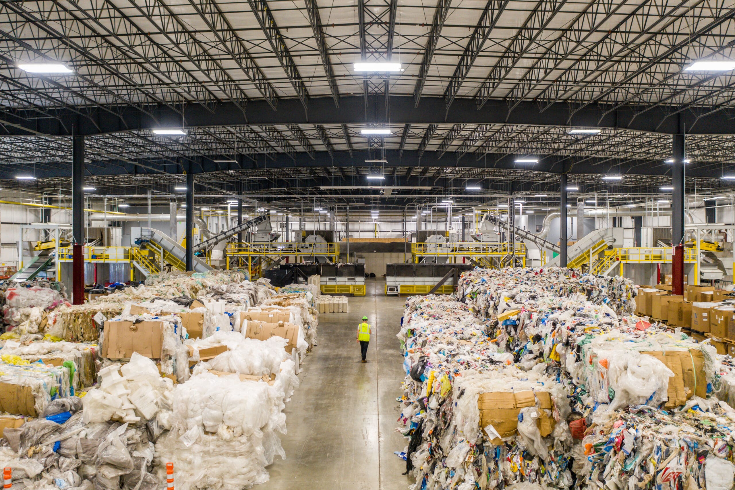 Arial view of the inside of a plastic renewal facility