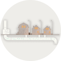 Illustration showing the methane being distributed to power homes.