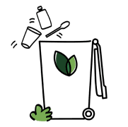 Illustration of plastic waste going into a Brightmark bin.