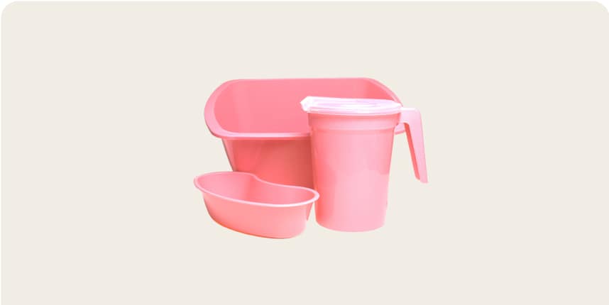 Pink plastic hospital plastic tubs and cups