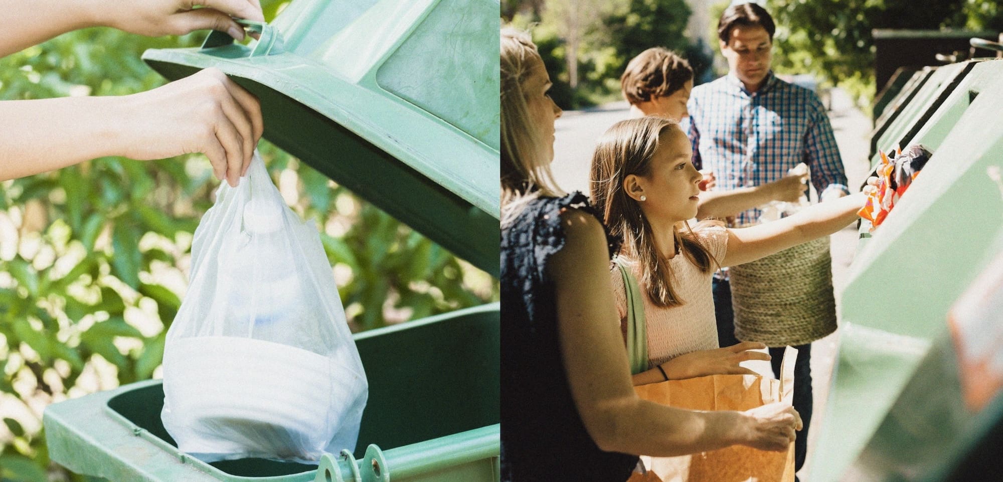 Two images side-by-side of people recycling their plastic waste